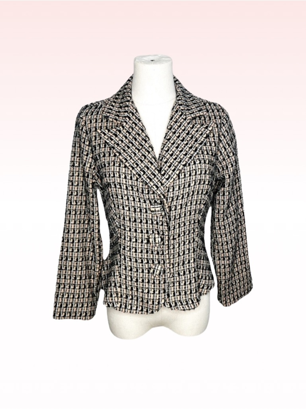 FOREVER 21 Black & Blush Tweed Button Blazer